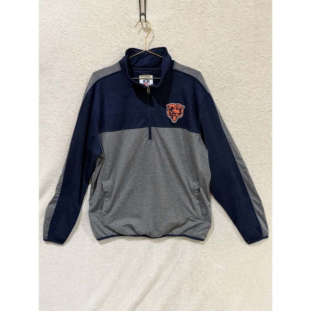 Chicago Bears Pullover Mens XL Navy Gray NFL Football Long Sleeve 1/4 Zip